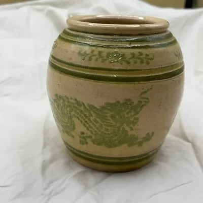 Natural/Green Embossed Glazed Dragon Pottery Vase • $65