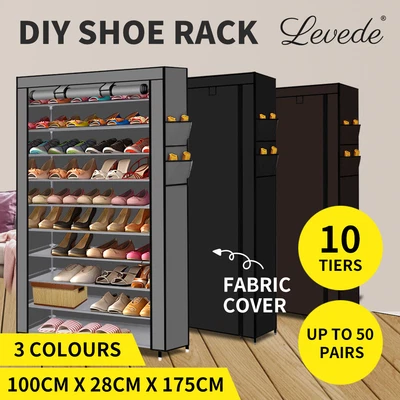 $31.99 • Buy Levede Shoe Rack Fabric Storage Cabinet Cover Shelf Organiser 10 Tier 50 Pairs