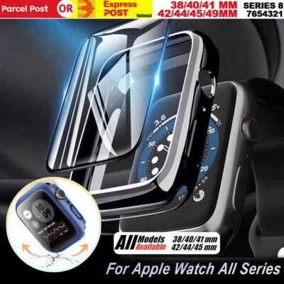 $6.59 • Buy Apple Watch IWatch Series SE 8 7 6 5 4 3 Case Full Glass Cover 38 40 41 42 44 45