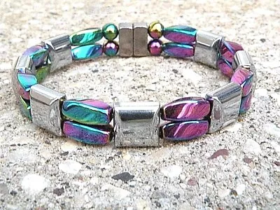 Mens Womens Rainbow Silver 100% Magnetic Therapy Hematite Bracelet Anklet 2 Row • $44.99