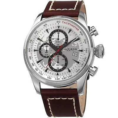 Men's Akribos XXIV AK915SS Chronograph Brown Leather With White Stitching Watch • $77.40