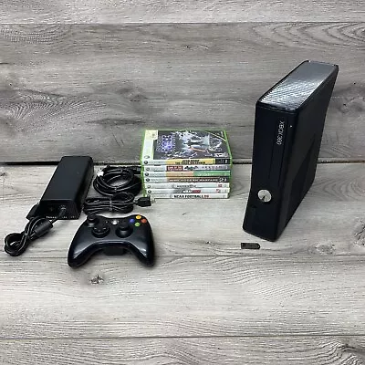 Microsoft XBox 360 S 1439 Black Slim Console Bundle Lot With 7 Games -TESTED- • $79.50