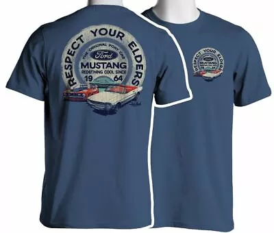 Respect Your Elders - Mustang T-Shirt In Blue * Ships WORLDWIDE & Free To USA! • $42.15