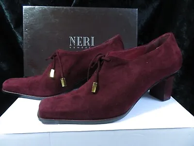 NERI VENEZIA  Made In Italy VTG Burgundy Suede High Cut Heel Shoes UK 4 EU 37 • £16.99