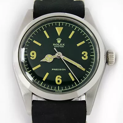 Rolex Oyster Precision Dark Green Winding Men's Vintage Steel Watch 6426 • $3199