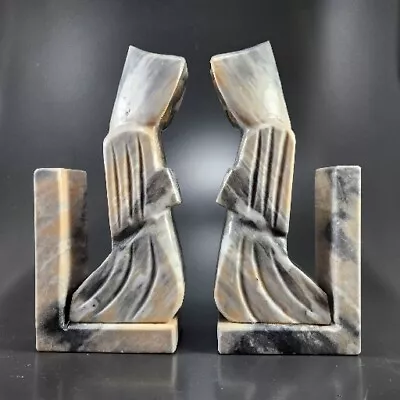 Hand Carved Stone Bookends Praying Monks 9.5 H Monastic Old World Iconography  • $38