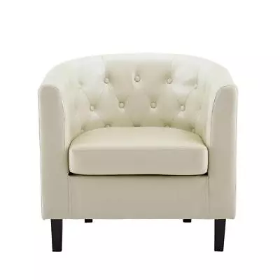 MAYKOOSH Accent Chair 29.5 X30.5 X28.5  Cream Faux Leather Button Tufted Chair • $124.14