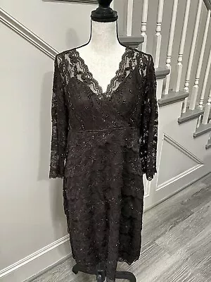 NEW Marina Brown/Black Lace Beaded Cocktail Formal Dress - Size 14 • $29.99