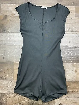 Zara Womens Black Ribbed Jumpsuit Shorts Romper Size Medium Stretch Short Sleeve • $12.71