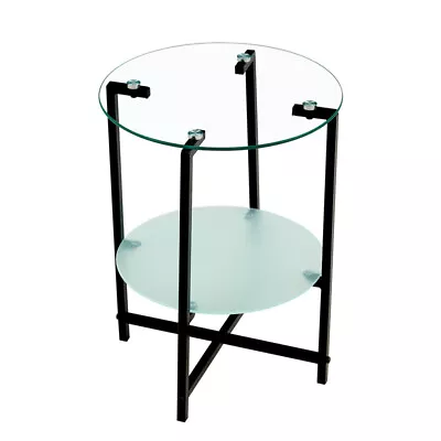 2-Layer Tempered Glass Round End Table Coffee Table For Bedroom Living Room • $47.98