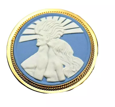 Vintage Wedgwood Cameo Pin Blue & White 14k Vermeil Over Solid Sterling Silver • $249