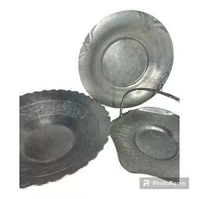 Lot Of 3 Vintage Embossed Aluminum Serving Pieces Tray Bowl Basket Mid Century • $19.99