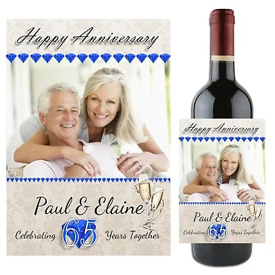 £3 • Buy Personalised Sapphire 65th Wedding Anniversary Wine Champagne Bottle Label N93