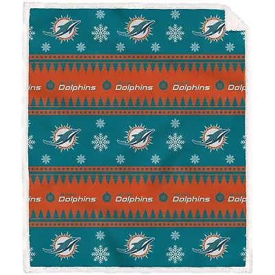 Miami Dolphins NFL 60'' X 70'' Gift Wrap Sherpa Flannel Fleece Blanket • $69.95