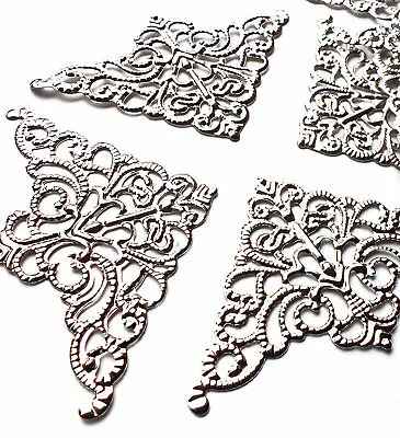 10 Silver Metal Corner Box Page Embellishments Scrapbooking Craft Filigree 36mm • £1.99