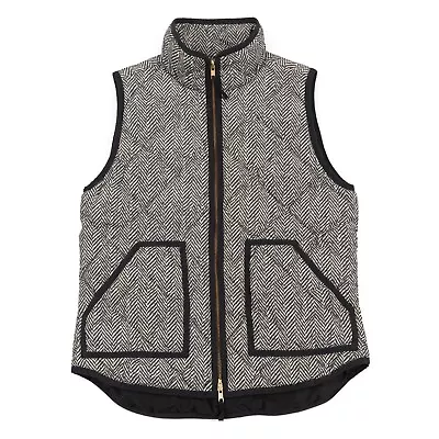 J.CREW NEW Lightweight Quilted Down Excursion Vest Black White Herringbone EUC S • $19.88