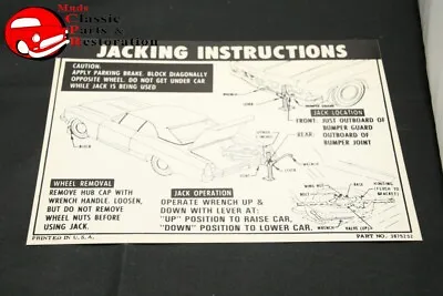 65 Impala Convertible Jack Instructions Decal GM Part #3875252 • $26.26