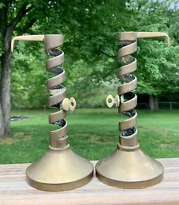 Vintage Pair 2 Brass COURTING CANDLES Key Turn Spiral Candle Holder Sticks 8.5” • $79.99