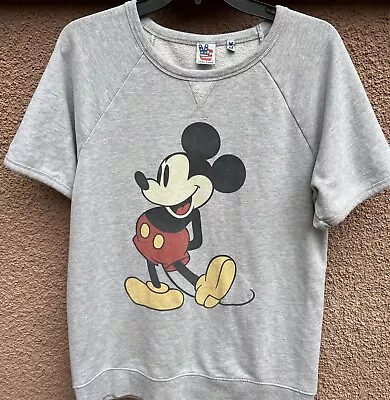 Junk Food Women's Size Med Mickey Mouse Short Sleeve Gray Sweatshirt Top Cotton • $19.95