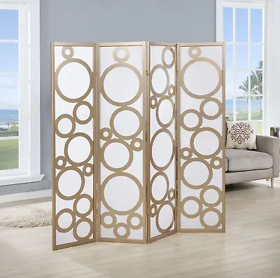 Arvada 4-Panel Wood Room Divider With Circle Pattern Gold • $99.99