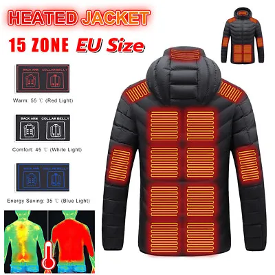 15 Areas Unisex Heated Jacket Outdoor Thermal Hooded Coat With 1PC Battery Pack • $17.02