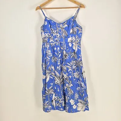J Crew Womens Dress Size US 6 Au S10 Fit Flare Blue Floral Linen 074715 • $49.95