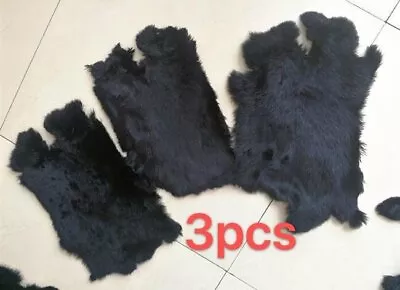 3Pack High Quality Natural Black Rabbit Fur Skin Pelt Real Fur Leather Hide DIY • $24.69