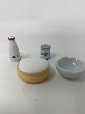 4 Vtg 70s Jar Milk Shortening Sugar Bowl Lot Dollhouse Mini Miniature 1” • $9.59