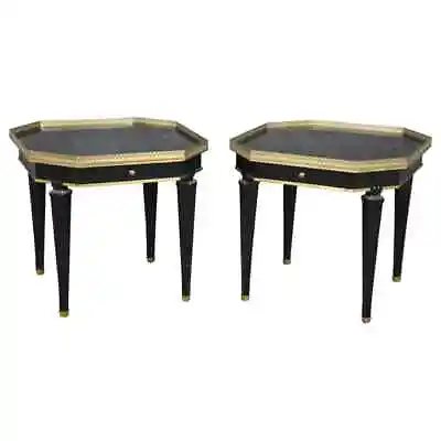 Gorgeous Pair Maison Jansen Style Directoire Octagonal Black Laquer End Tables • $2795