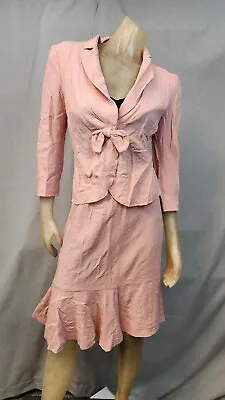 Moschino USED Size 12 Solid Pink Italy 100% Virgin Wool Skirt Suit Jacket Womens • $120