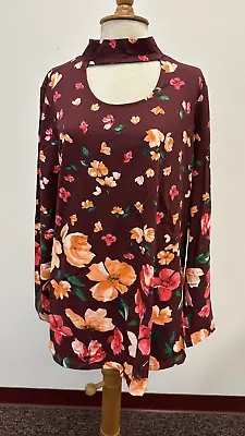 Isaac Mizrahi Live! Top Womens Size 2X Engineered Floral Print Mock Neck Red • $11.99