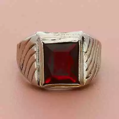 Sterling Silver Mens Vintage Red Cz Squared Signet Ring Size 11 • $80