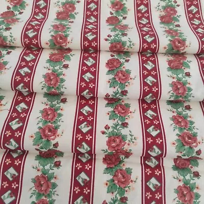 Vintage Stripe Roses Cotton Floral Fabric Sewing Quilting And Craft • $9.50