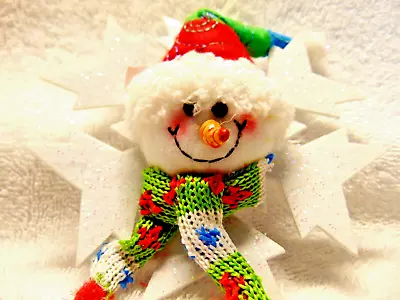 Christmas Ornament Snowman Happy Face Sparkle Hat Scarf 7” Plush • $2.25