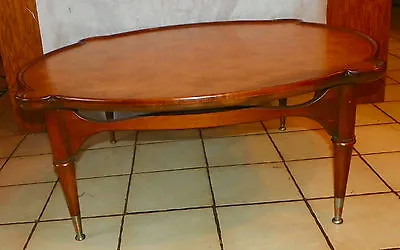 Walnut Mid Century Leather Top Coffee Table By Tomlinson  (CT168) • $499