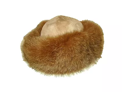 Vintage Dyed Fox Fur Trimmed Leather Hat Size Large Made In Canada • $65