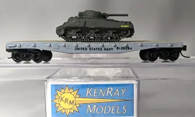 N Scale  KenRay Models UNITED STATES NAVY Flat Car W/ Sherman Tank • $30