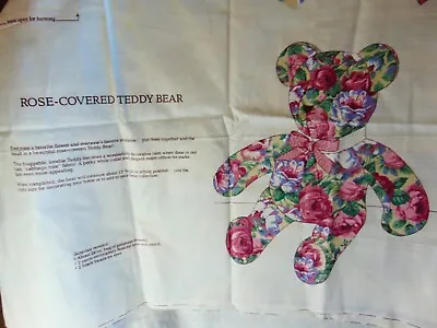 Vintage Rose Covered Teddy Bear Cut And Sew Fabric Panel Uncut Pink Roses Cranst • $12.95