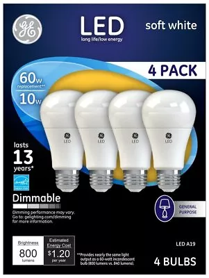 4 GE Lighting 67615 Dimmable LED Soft White Light Bulb 10-Watt 60 W Replacement  • $9.99