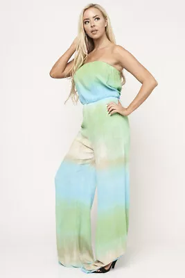 Mint Green Tie Dye Strapless Jumpsuit Size Medium Summer Travel  • $29.95