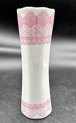Vintage FTD Especially For You 1992 Ceramic Vase White With Pink Lace 7” • $8.50