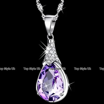 925 Sterling Silver Amethyst Necklace Birthday Gifts For Her Women Mum Wife J362 • £7.99