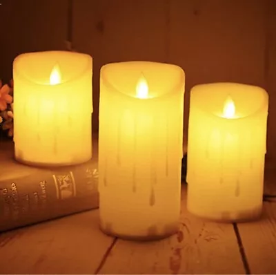 £9.99 • Buy 3 PACK | Battery Power LED Flameless Flickering Wax Candles | Pillar Home Decor