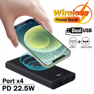 Qi Wireless Portable Power Bank LCD LED 2 USB Battery Charger For Mobile Phone • $20.97