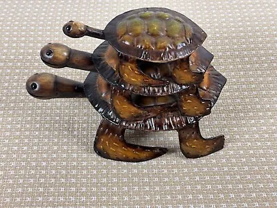 Vintage Turtles Metal Art Longevity/Wisdom Decor Figurine 3 Stacked Brown • $15