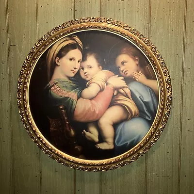 🔥 Fine Antique 19th C. Italian Old Master Madonna Oil Painting After Raphael • $350