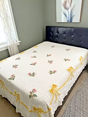 *Tufted Floral Stems* BEAUTIFUL Vintage Chenille Bedspread/Blanket 86x96~EUC • $139.99