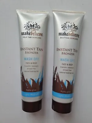 Make Believe Instant Tan Bronzer Light-Medium Matt Glow  Face & Body 150ml X 2 • £16.95