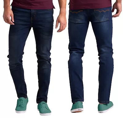 Mens Denim Jean Pants Casual Stretch Relaxed Straight Slim Fit Indigo Pants • $30.99