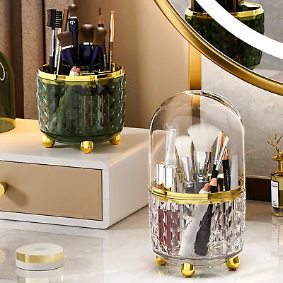 Rotating 360° Makeup Brush Holder With Lid Luxury Cosmetic Organizer Storage Box • $22.59